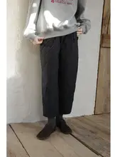 深い青色の実用的なストレートライン保温白鹅绒パンツ【ウエストゴム・九分丈】