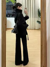 高身長用 黒の起毛フレアデニムパンツ【ハイウエスト・極上の柔らかさ・秋冬用】