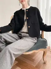 ウール混双面ノーカラーコート【レディース・長袖・ボタンなし・秋冬用】