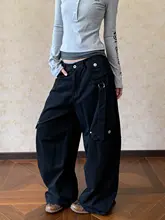 アメリカンレトロ多ポケットカーゴパンツ【女性用・弯刀シルエット・スタイリッシュ・皺加工】
