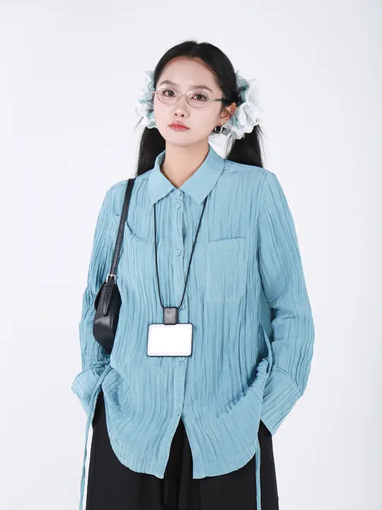 嬉遊記デザインのフリル付きリボンシャツ【女性用・長袖・重ね着に最適】