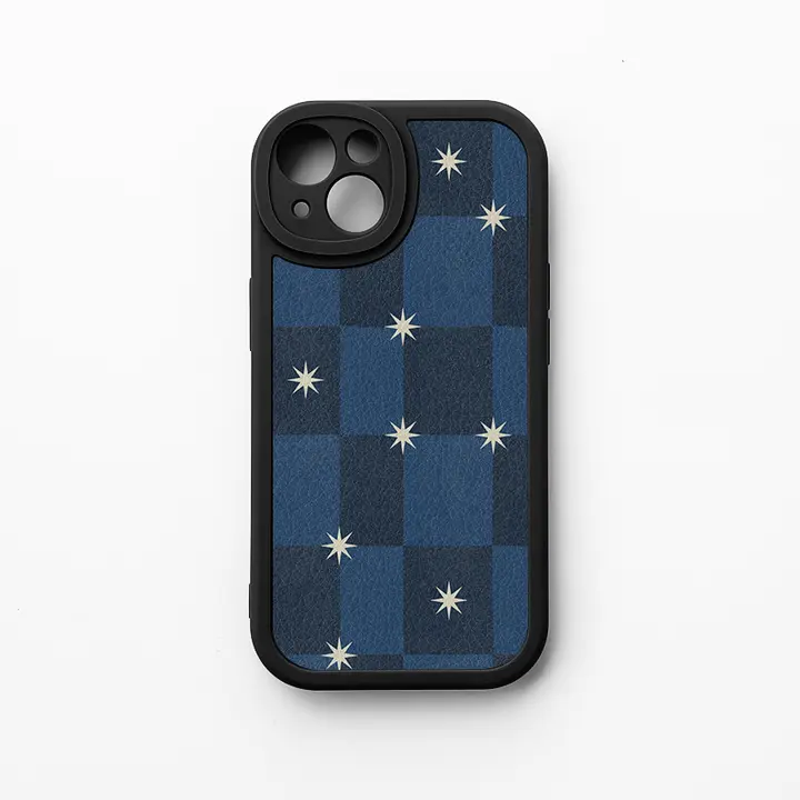 デニム星柄スマホケース【iPhone対応・独特なデザイン・ソフト素材】