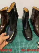 手作り本革 ヴィンテージ風 タンクヒールショートブーツ【サイドジップ・スクエアトゥ・西部スタイル】