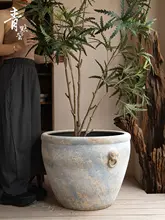 シンプルで美しい！景德鎮製 狼の頭デザイン陶器大花瓶【落ち着いた印象・庭園用】