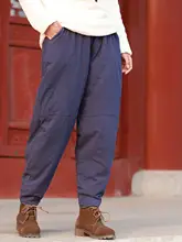 冬用 コットンリネンのパンツ【ウエストゴム・保温・男女兼用・ゆったりシルエット】（セットアップ対応）