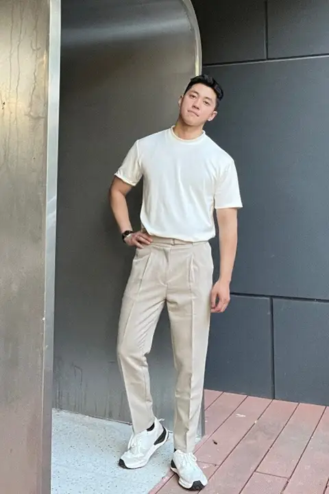 ウスミラー デザイン付きカジュアルビジネスパンツ【スリムストレート・メンズ・通勤用】