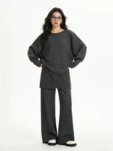 セットアップ レディース ニット ワイドパンツ ルーズ 韓流 カジュアル きれいめ 上品 着痩せ 春
