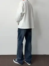 深いブルーのリラクシングデニムパンツ【春秋用・ストレート・ゆったり体型カバー】