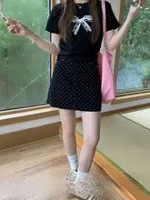 ブラックドットのハイウエストミニスカート【レトロスタイル・Aライン・大人可愛い】