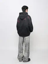 パーカー メンズ 厚手 ウォッシュ加工 ダメージ加工 グラデーション カラーブロック アメリカン風 ストリート デザイン性 「Mz」