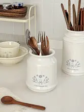 フランス風のビンテージ陶器製カトラリー収納容器【キッチン・卓上用】