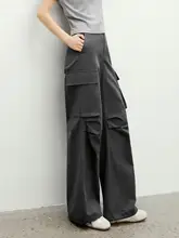 工装風カジュアルパンツ【伸縮ウエスト・ひねりプリーツ・女性用・気質・シルエットアップ】（セットアップ対応）