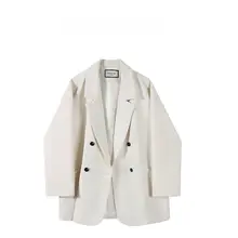 白色のドロップショルダー女性用ジャケット【パッドなし・デザイン性豊か】