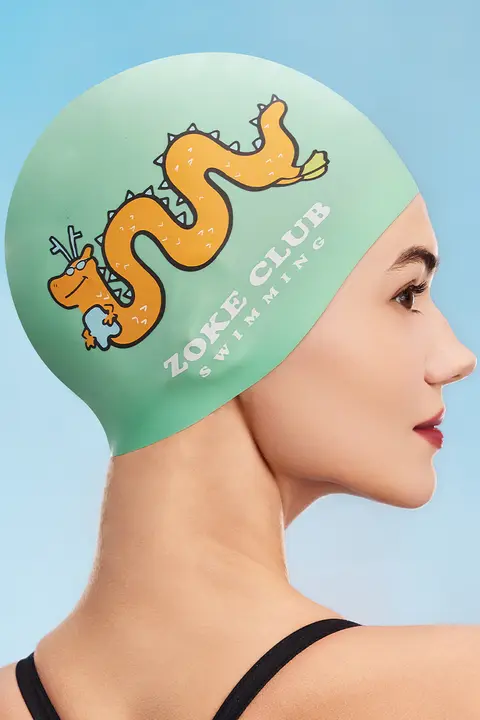 ZOKE シリコン製スイムキャップ【大人用・中国龍デザイン・防水・滑り止め・耳保護付き】