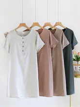 シンプルデザインのコットンガーゼ女性用ルームワンピース【夏用・短袖・軽量】