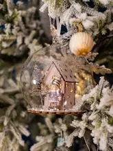 光るクリスマスガラスボール飾り【吊り下げ式・LEDライト付き】