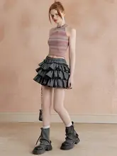 グラデーション編みのノースリーブトップス【女性用・夏季・スリムフィット・セクシー・ショート丈】