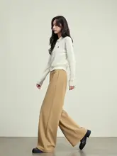 骨格を生かしたカジュアルなカーキ色の高腰ワイドパンツ【春秋用・フィット】（セットアップ対応）