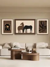 フレンチスタイルのヴィンテージ風リビング用装飾画【馬到成功・三連画】