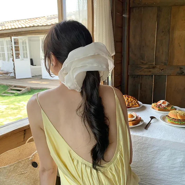 柔らかいシフォン素材の大腸ヘアゴム【高いポニーテール用・多用途ヘアアクセサリー】