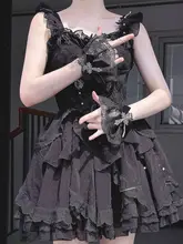 ロリータスタイル 十字架デザインのブラックレースアームカバー【甘美なリボン付き】