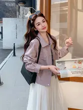 粉紫色の魅力的なPUレザーコート【春用・韓国スタイル・子供向け・スタイリッシュ】