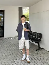 米白色のカジュアルワークショーツ【ゆったりシンプル・大口ポケット・夏用】（セットアップ対応）