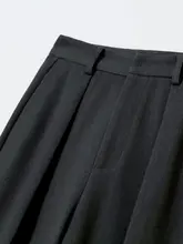 グレーウール製ストレートパンツ【高ウエスト・秋冬用・レディース・スーツスタイル】
