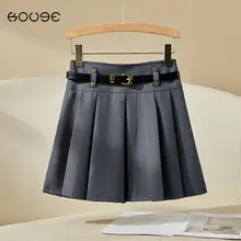 デザイン性の高いグレーのプリーツスカート【春秋用・ハイウエスト・Aライン・小柄向け】（セットアップ対応）