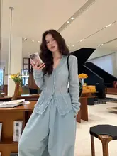 レースフリル付きニットセーター【Vネック・レトロ・春秋用・女性】