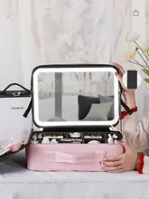 コスメボックス LEDライト付き ミラー付き 電池式 手提げ 大容量 ポータブル 収納ケース 「NICELAND」