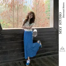 韓国風 花柄ハイウエストスカート【Aライン・ロング・夏用】（セットアップ対応）