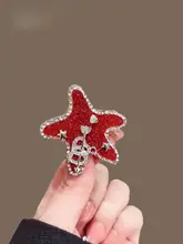 赤い海星デザインのヘアクリップ【サイドクリップ・上品なスタイル・髪の流れを整える】