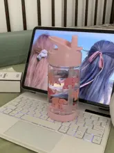 かわいいトライタン製水筒【携帯ストロー付き・子供用・便利な持ち運び】