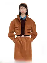ファッションスタイルの立体ポケット付きワイドスリーブショートジャケット