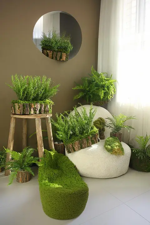 木製の苔付き花盆【DIY・ツリーストーン・インテリア装飾】