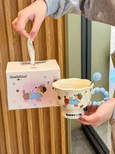 可愛いダックスフンドデザインのマグカップ【陶器製・高脚・カフェスタイル・カップルギフト】