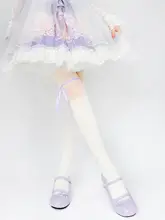 ロリータ風 紫色リボンソックス【女性用・スイートデザイン・ホワイトストッキング】