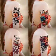 オレンジローズのカラフルフラワータトゥーシール【防水・おしゃれな雰囲気】