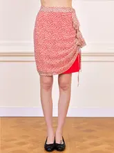 ミニスカート レディース 水玉柄 総柄 オレンジ ヴィンテージ 2WAY 夏「NECY」