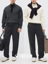 極上の柔らかさ ウールカシミヤ混紡 ニットパンツ【ウエストゴム・ストレート】