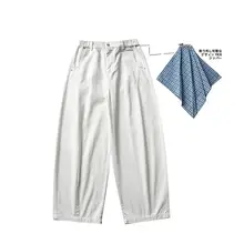 ヴィンテージ風ウォッシュ加工のデタッチャブルハンカチ付き無地ストレートパンツ【ユニセックス・ゆったりしたワイドレッグ・カジュアル】（セットアップ対応）
