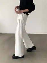 白色ストレートパンツ メンズ【高級感・ドレープ・ウエストハイ・カジュアル・ゆったり】