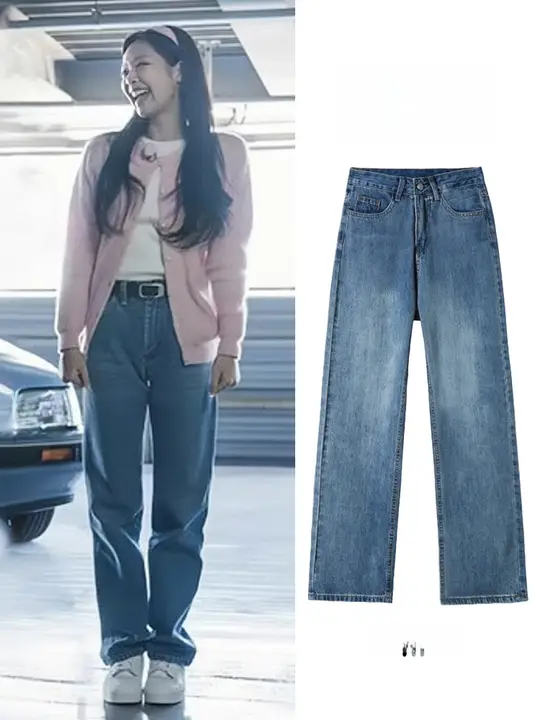 高腰ヴィンテージ風デニムワイドパンツ【春秋用・フィット】（セットアップ対応）