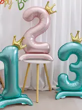 ブルーの立体クラウンバースデーナンバーバルーン【ピンク・子供用・誕生日パーティー装飾】