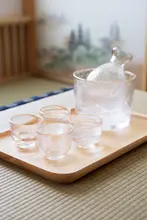 米立デザイン創造的清酒セット【金縁・ハンマードガラス・酒器とグラス付き】