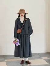 レトロチェックプリーツAラインロングスカート【コットン風・スリム効果・ひざ下丈】