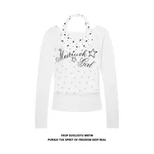 美式復古スターネックレスタンクトップ＆長袖Tシャツ【薄手の透け感・女性用・スリムフィット】（セットアップ対応）