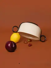 suomu デザインのレトロ風ダブルハンドル陶器碗【フランス風・マルチカラー】
