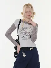 春秋にぴったり！ウサギプリントドット柄長袖Tシャツ【グレー調・デザイン性・重ね着風】（セットアップ対応）